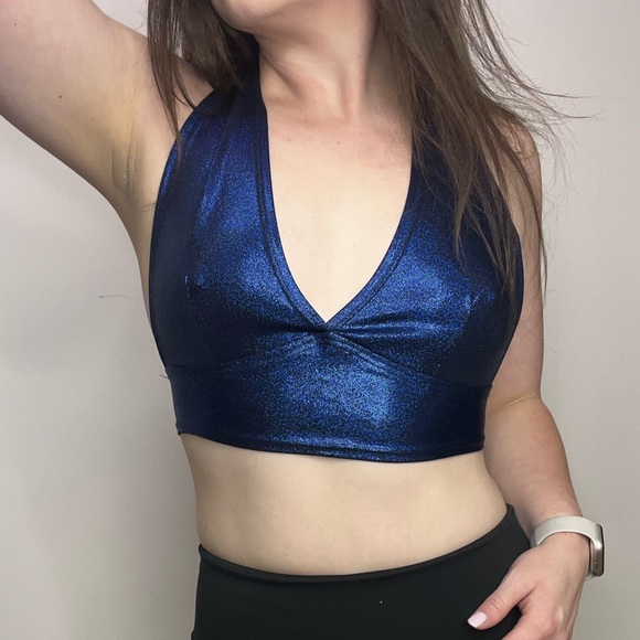 Coquetry Clothing Darted Tie Back Halter in Blue Sparkly Jewel New With Tags - Picture 4 of 6